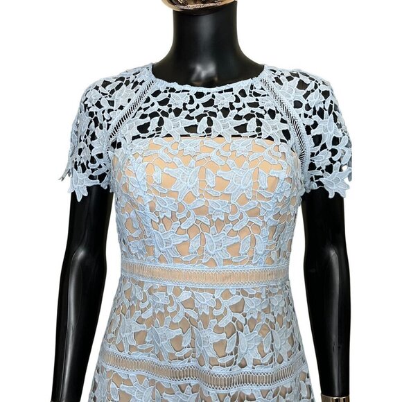 Eliza J Light Blue Floral Lace Short Sleeve Mini Dress 4 Petite Small - Picture 7 of 12